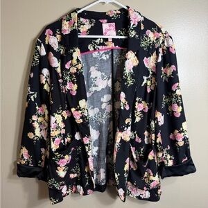 Candie’s Y2K Floral Open Blazer XL Black Pink Lightweight Jacket